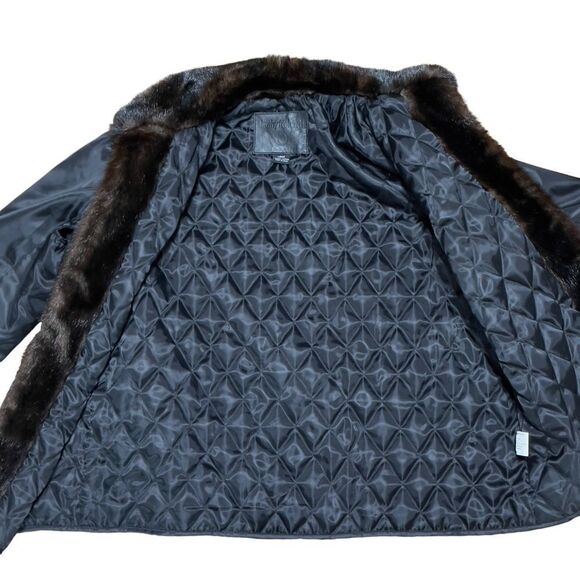 KATHY IRELAND Faux Fur Leather Trim Open Jacket LARGE - Picture 2 of 16